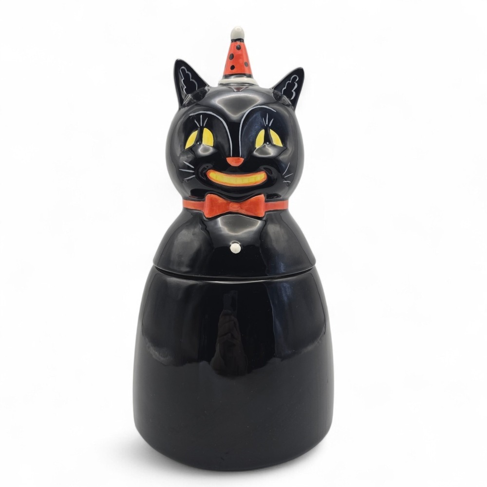Johanna Parker Black Cat Cookie Jar Halloween Carnival Cottage Magenta